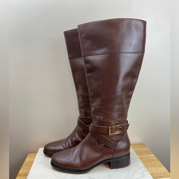 MICHAEL Michael Kors Bryce Tall Leather Riding Boots Wide Calf - Picture 1 of 16